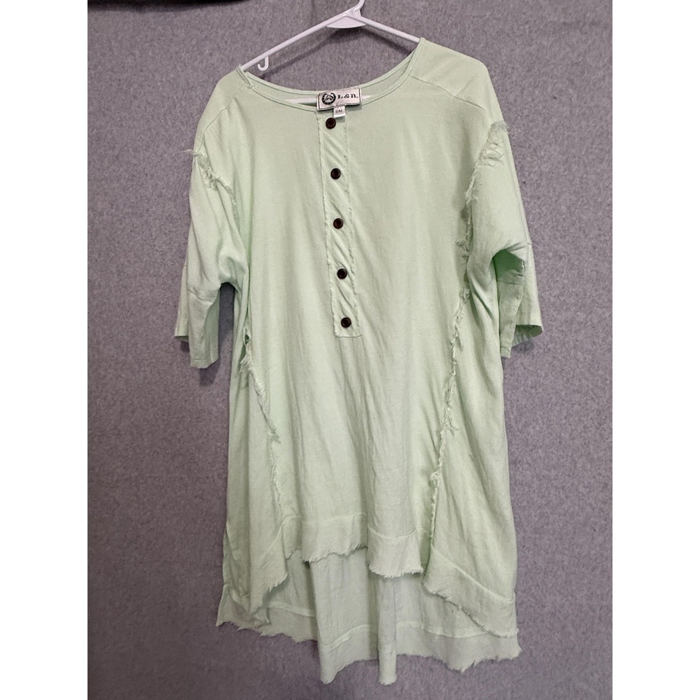 L&B Dress Womens S/M Green Rayon Button Front Swing Knee Length Casual Boho